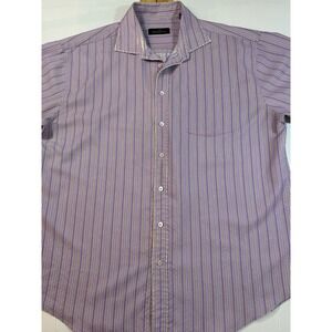 Bugatchi Uomo Shirt Men Purple Stripe Button Up Short Sleeve Size XXL